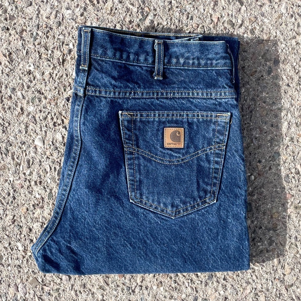 Vtg Carhartt Heavyweight Denim Jeans Dark Wash (34.5x30) Workwear Minimalist